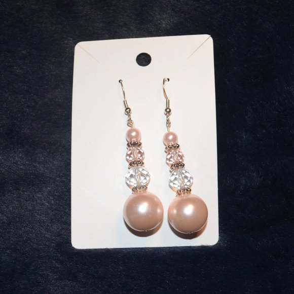 Pink Pearls and Pink & White Faceted Beads Silver Earrings - Picture 1 of 4